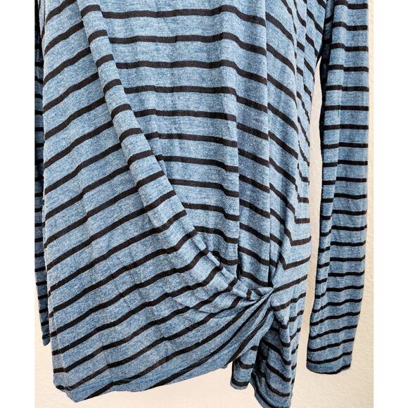 Stateside Blue Black Striped Twisted Hem Round Neck Top Medium Lightweight - Picture 2 of 6